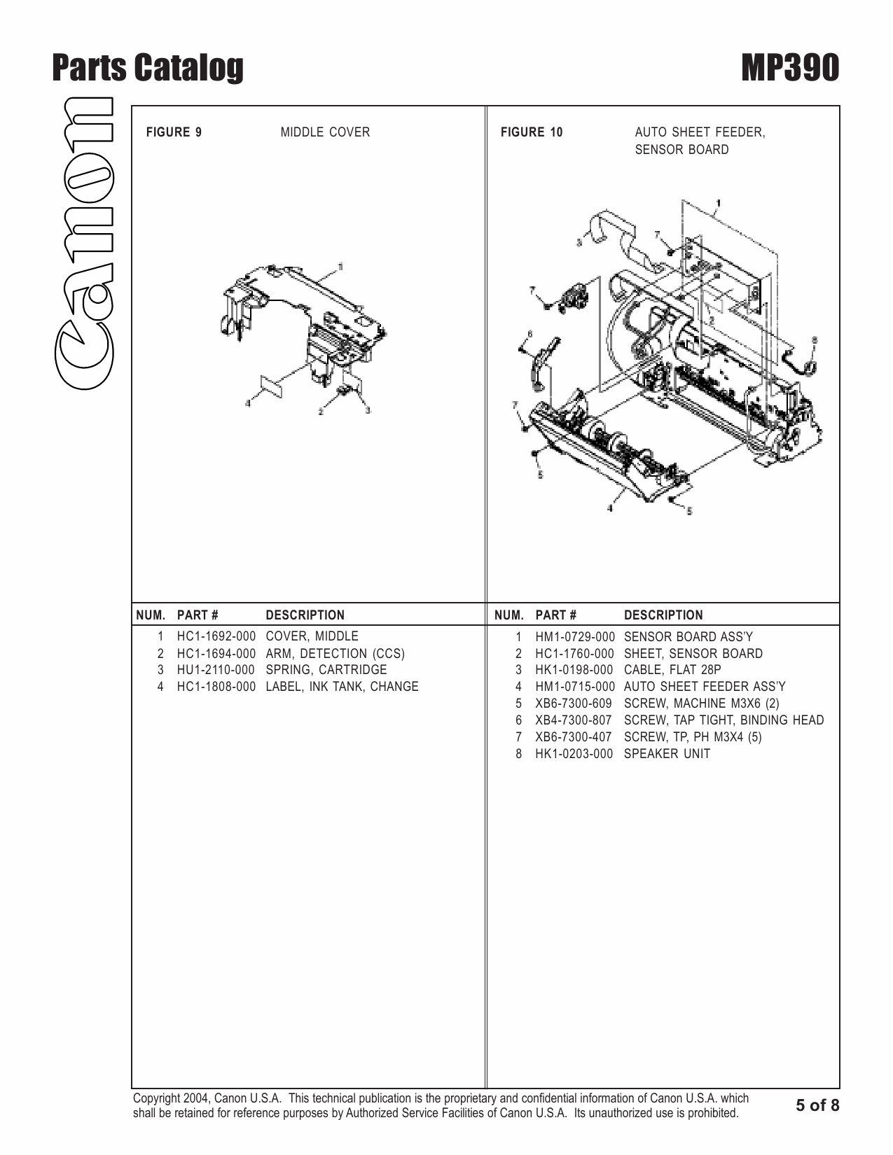 Canon MultiPASS MP-390 Parts Catalog Manual-5